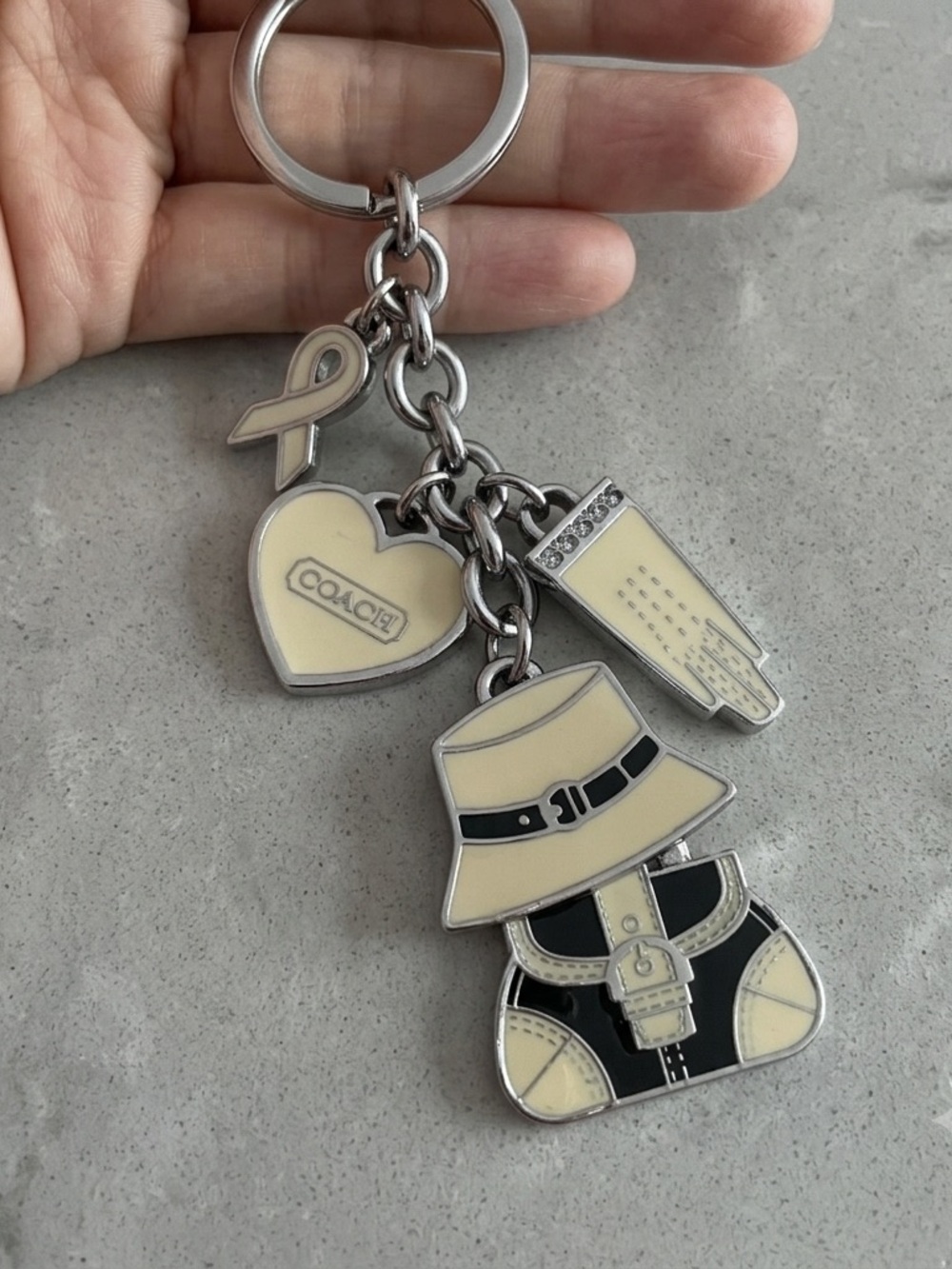 Vintage Coach Cancer Awareness Dangle Metal Enamel Charm Keychain 🎗️